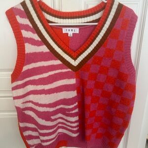 THML Women's V-Neck Sweater Vest in Pink and Red Large